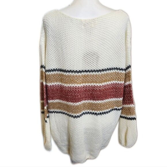 Bibi NWT cream brown rust open knit long sleeve sweater XL - Picture 3 of 9